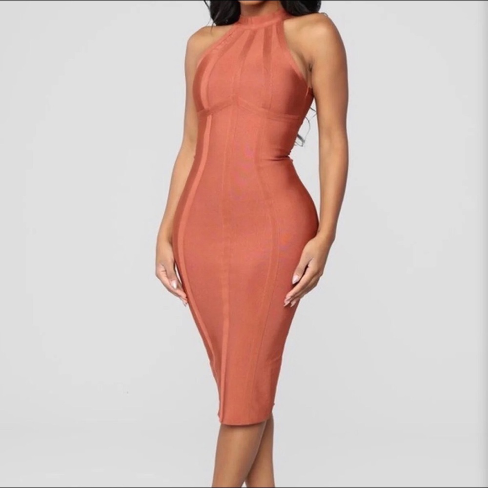 FASHION NOVA MIDI BODYCON BANDAGE DRESS SZ S NWOT